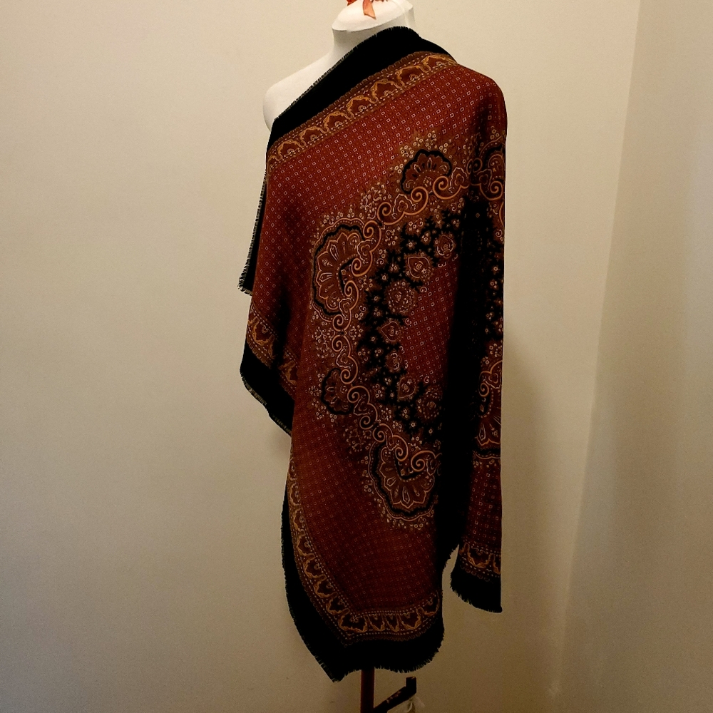 Vintage Black/Brown/Rust Paisley Square Scarf GUC